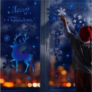 273 Pcs Reindeer Elk Snowflake Window Decals Static Stickers for Glass